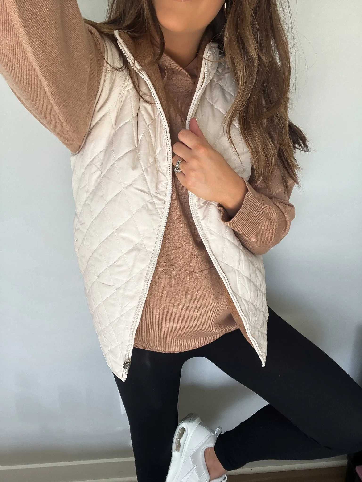Reversible Fleece Quilted Zip Up Vest - Camel - FINAL SALE