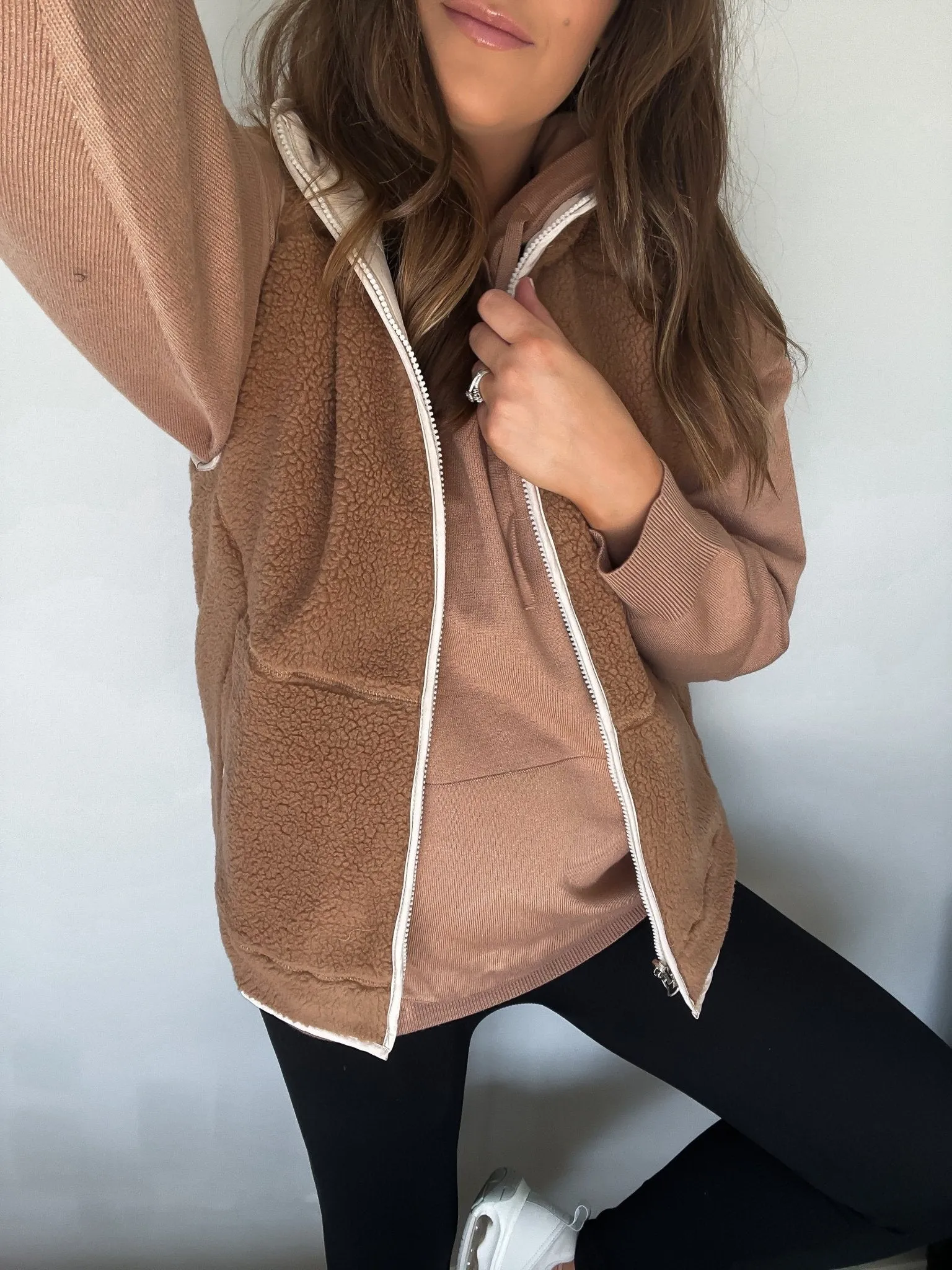 Reversible Fleece Quilted Zip Up Vest - Camel - FINAL SALE