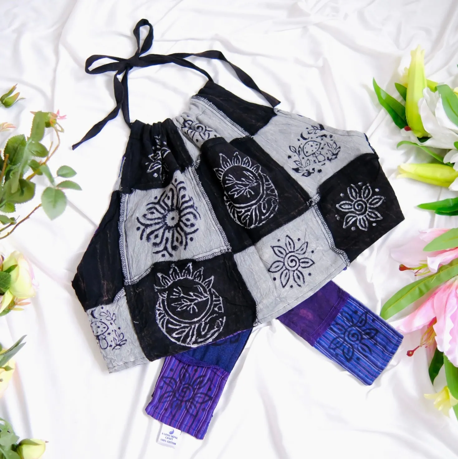 Reversible Patchwork Halter Top Purple Black