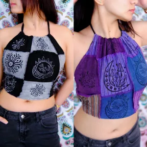 Reversible Patchwork Halter Top Purple Black
