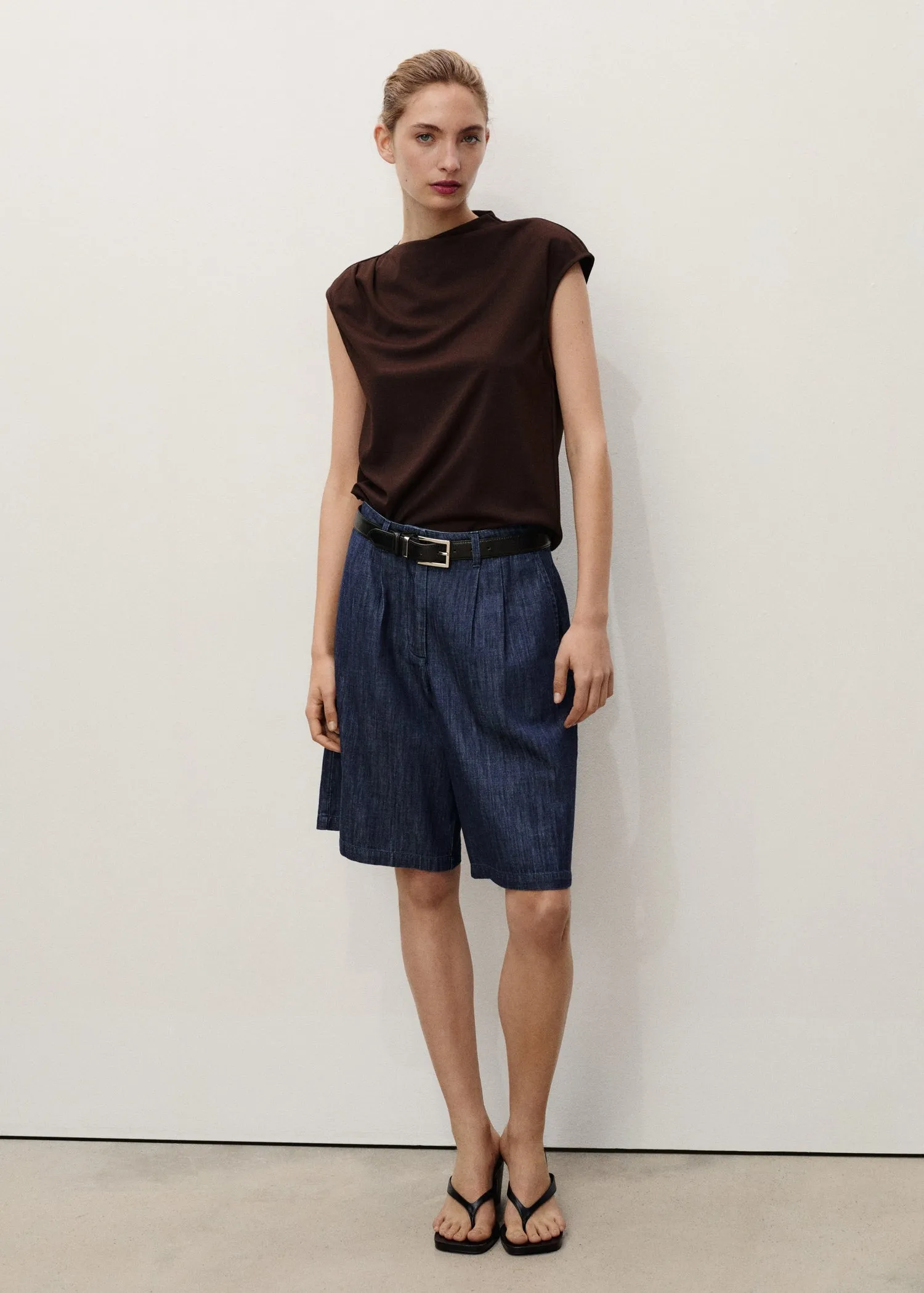 Rinse-wash denim bermuda shorts