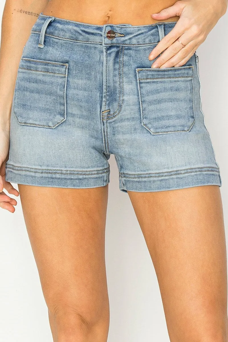 Risen Front Patch Pocket Light Denim Shorts