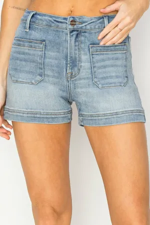 Risen Front Patch Pocket Light Denim Shorts