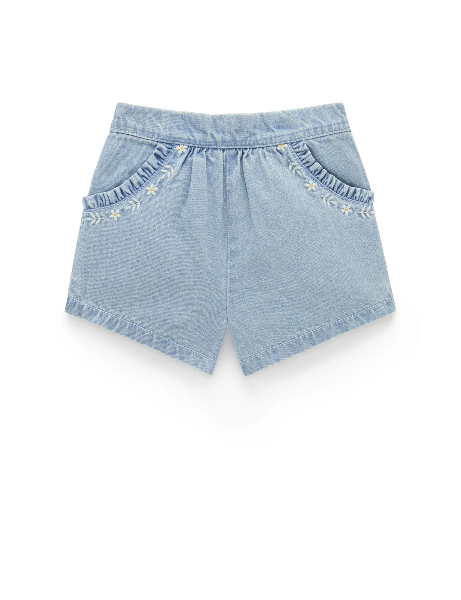 Ruffle Tee Cloud Sprig Broderie   Ruffle shorts - faded denim set