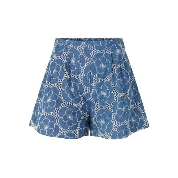Samsoe Jimea Denim Blue Flower Shorts Size Large NWT