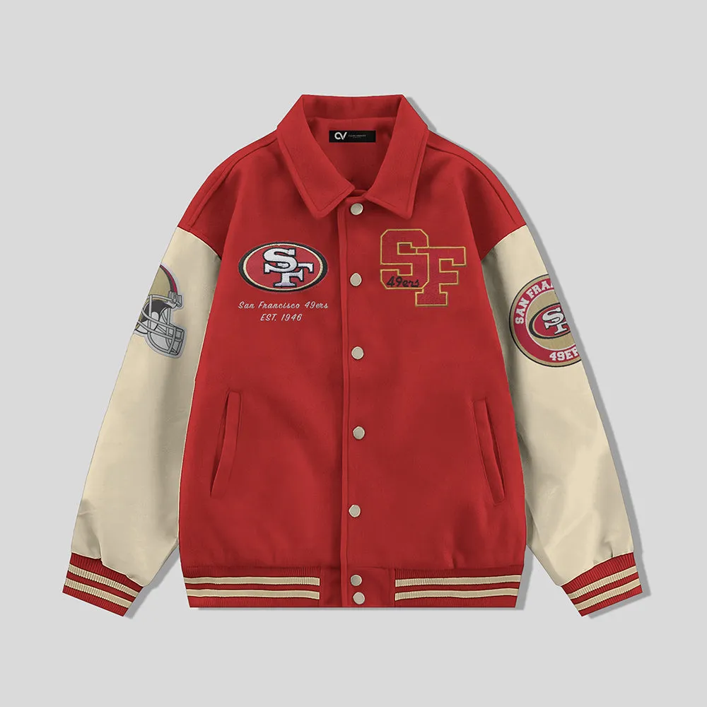 San Francisco 49ers Collared Varsity Jacket - NFL Letterman Jacket - Clubs Varsity
