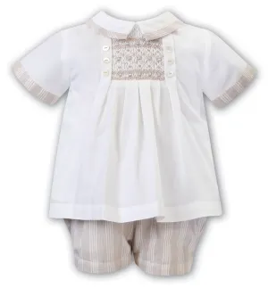 Sarah Louise Boys Ivory & Beige Shorts Set
