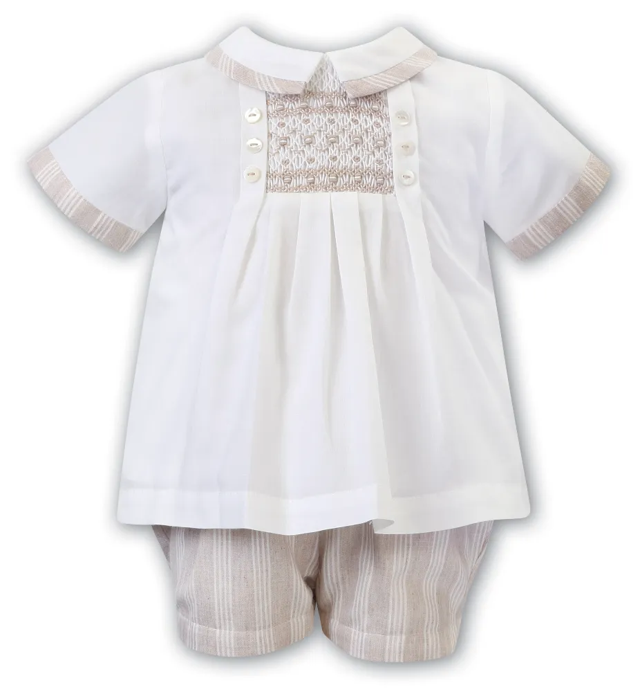 Sarah Louise Boys Ivory & Beige Shorts Set