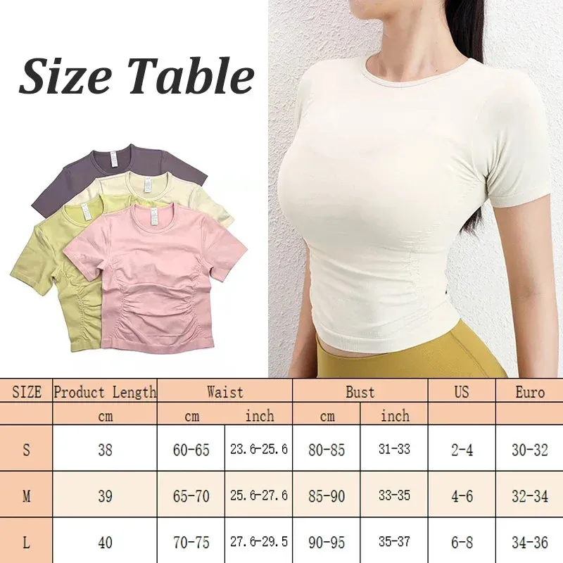 Seamless Slimming Waist Up Yoga Short Sleeve Gym Shirts Stretch Breathable Daily Sports Tops Fitness Crops