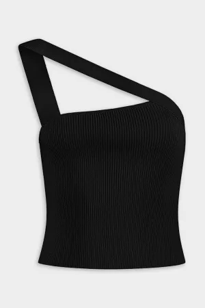 Selas One-Shoulder Knit Top in Black
