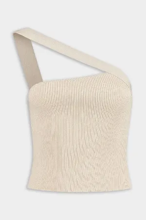 Selas One-Shoulder Knit Top in Creme