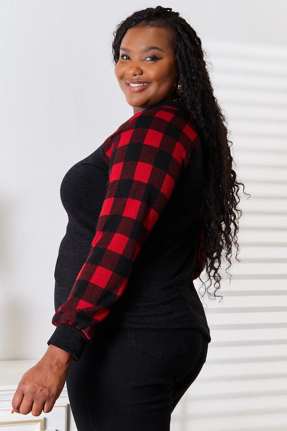 Sequin Reindeer Graphic Plaid Top - Online Exclusive