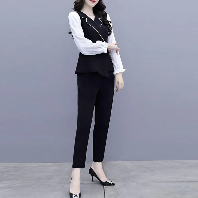 Set Autumn and Winter Korean Style Loose Large Size Fashion Trousers Long Sleeve Two-piece Suit