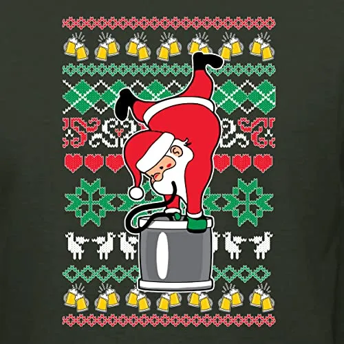 Shark & Hammer Santa Keg Stand Beer Drinking Drunk Ugly Christmas Sweater Unisex Crewneck Graphic Sweatshirt, Forest Green, Large