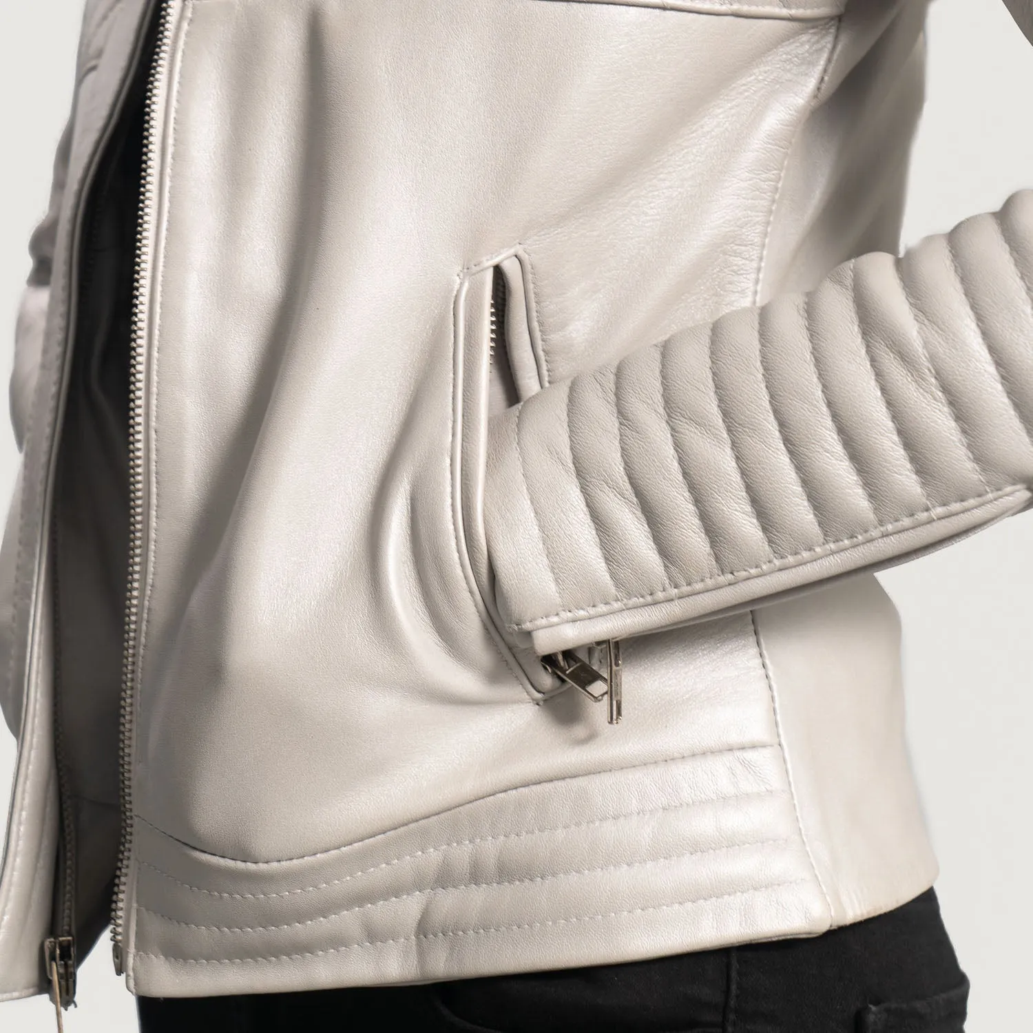 Shield Quilted Silver Leather Biker Jacket