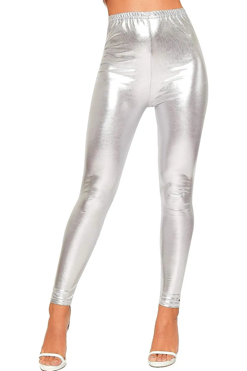 Shiny Metallic Print High Waisted Disco Leggings