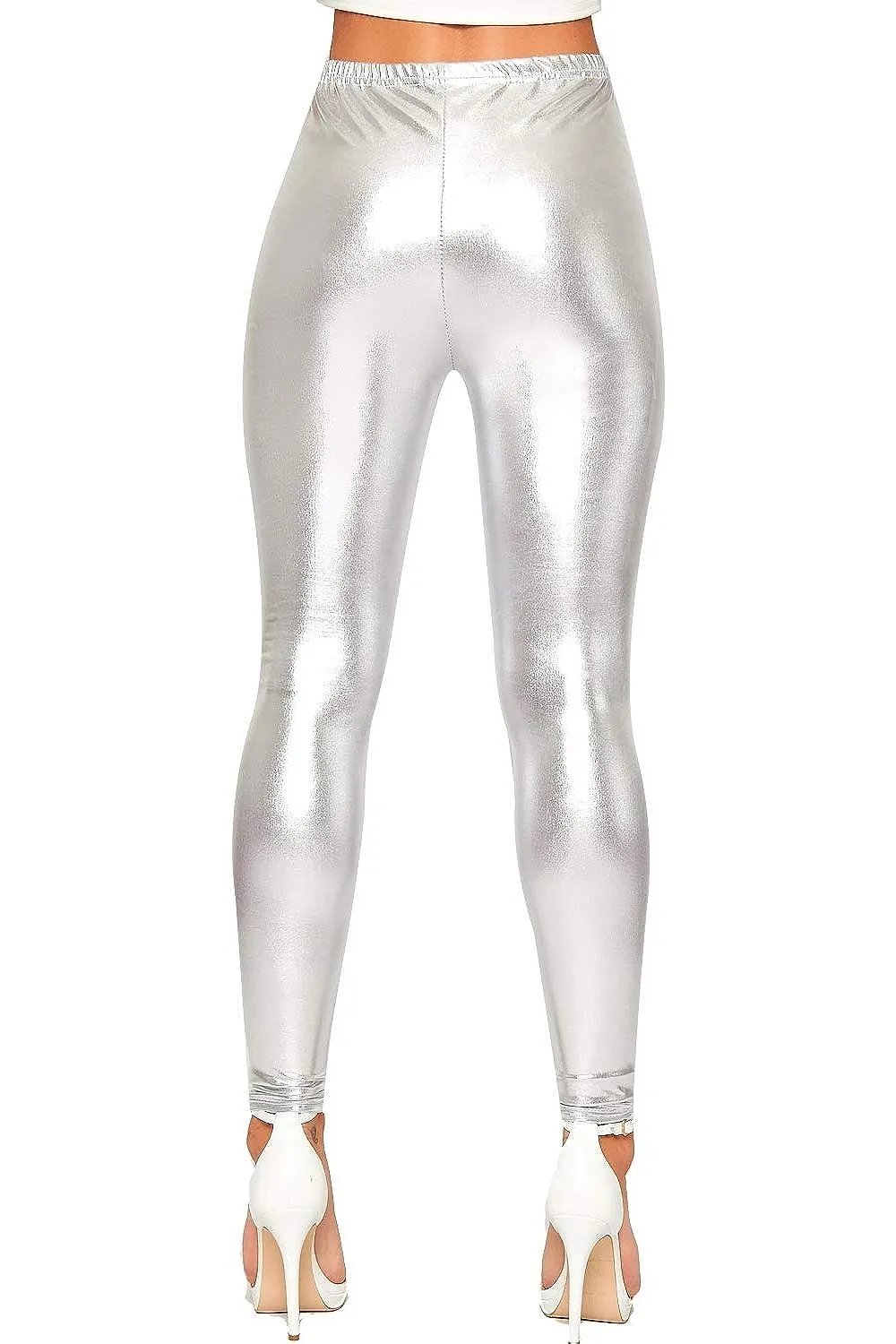 Shiny Metallic Print High Waisted Disco Leggings