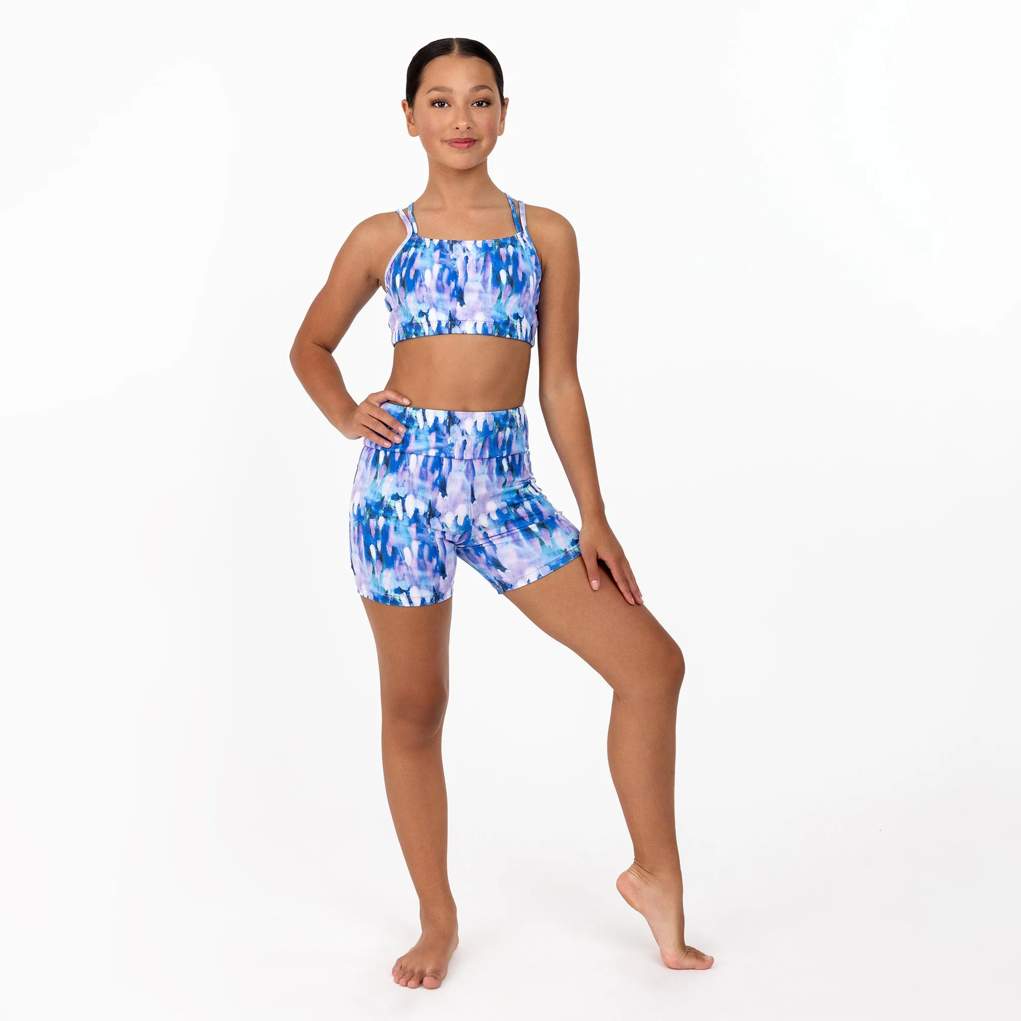 Sierra: Strappy Bra Crop in Brushed Down Blue Print