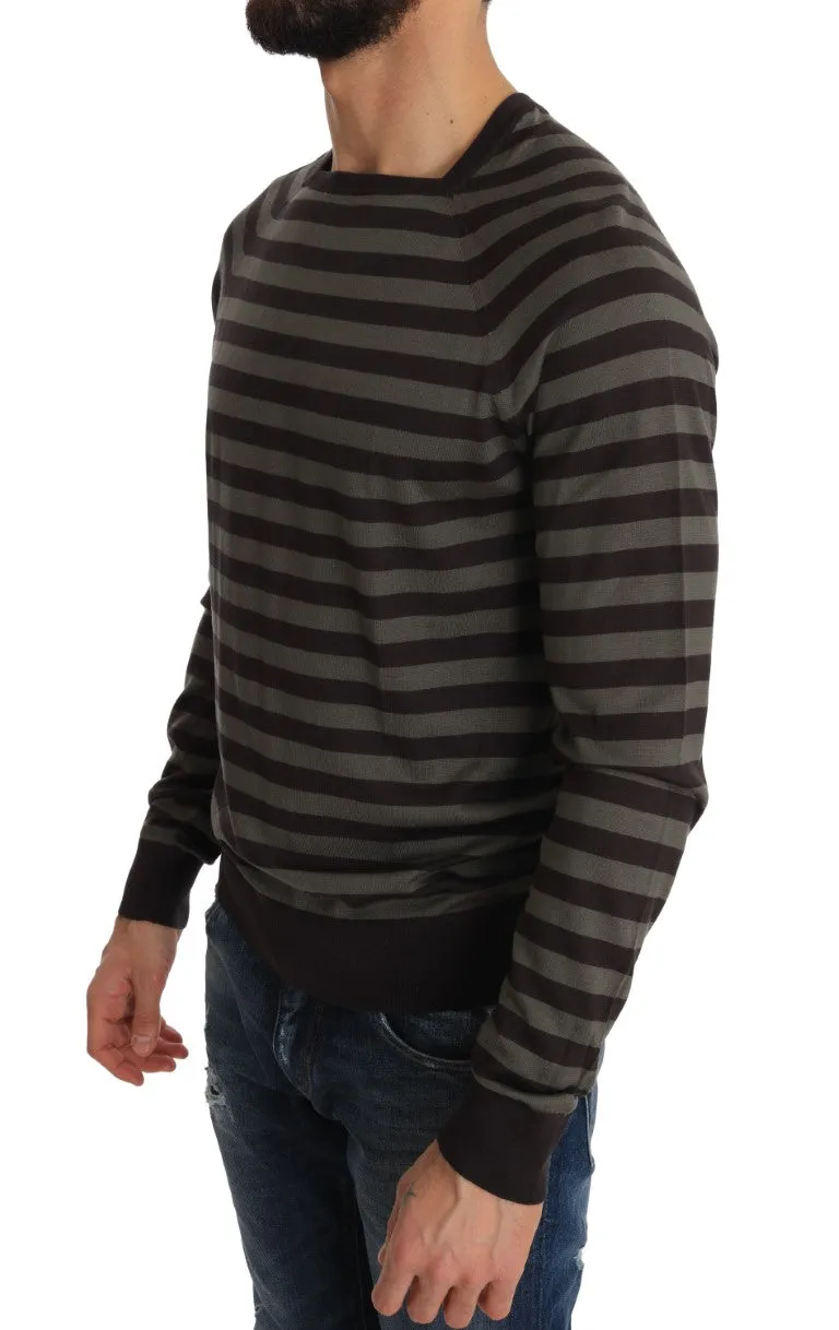 Silk Brown Green Striped Pullover Sweater