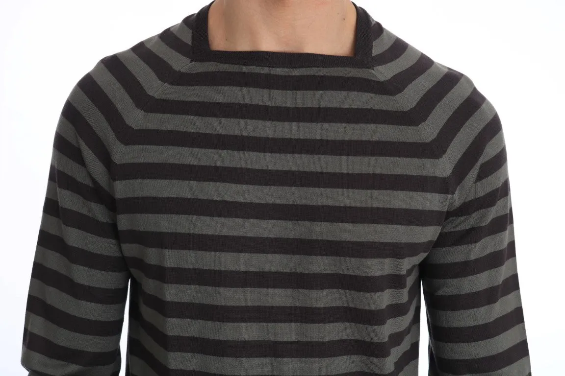 Silk Brown Green Striped Pullover Sweater