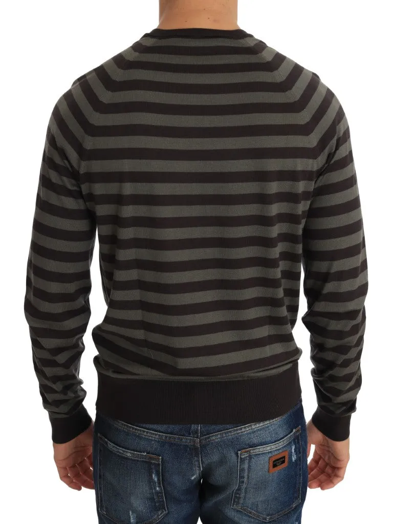 Silk Brown Green Striped Pullover Sweater