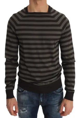 Silk Brown Green Striped Pullover Sweater