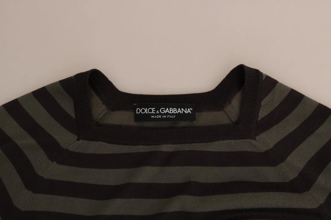 Silk Brown Green Striped Pullover Sweater