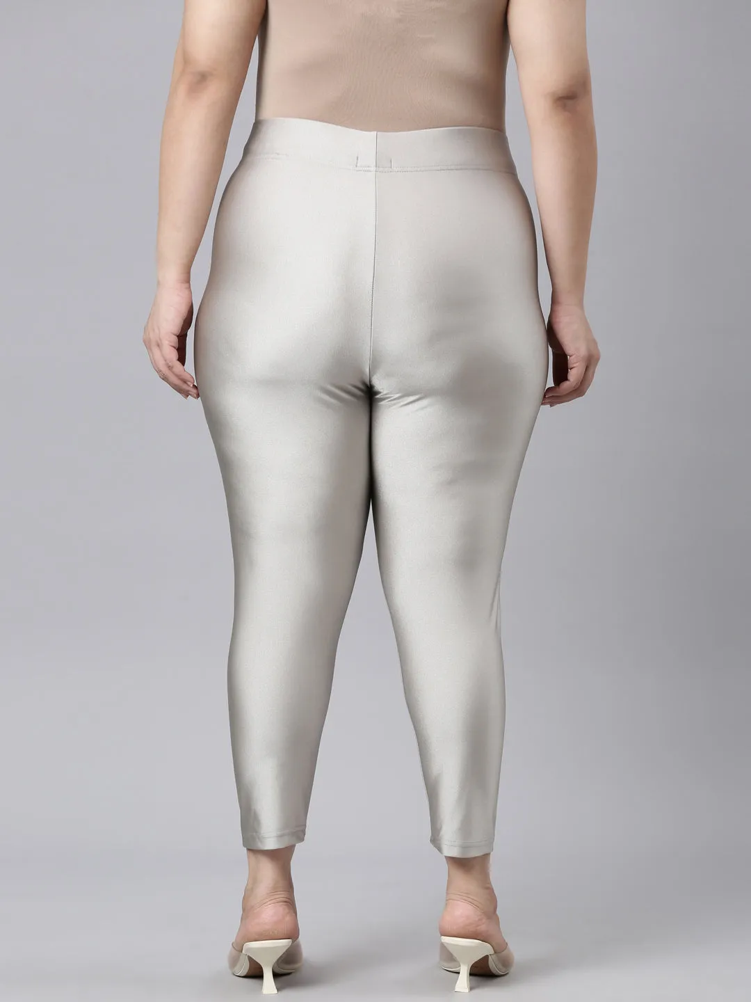 Silver Cotton Stretch Cropped Leggings