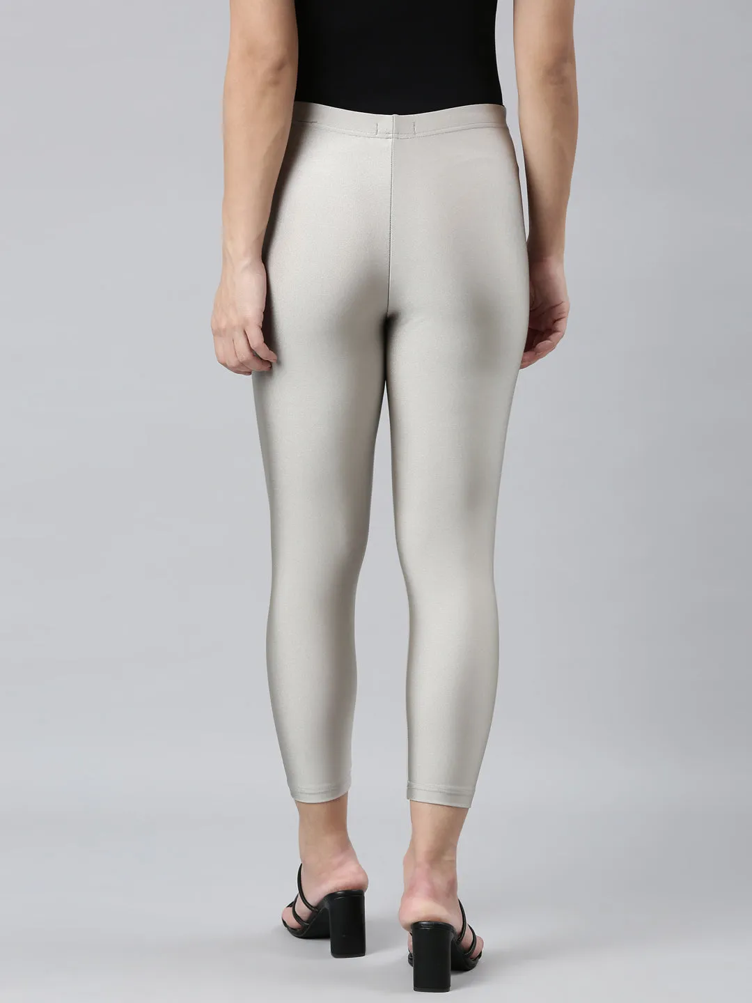 Silver Cotton Stretch Cropped Leggings