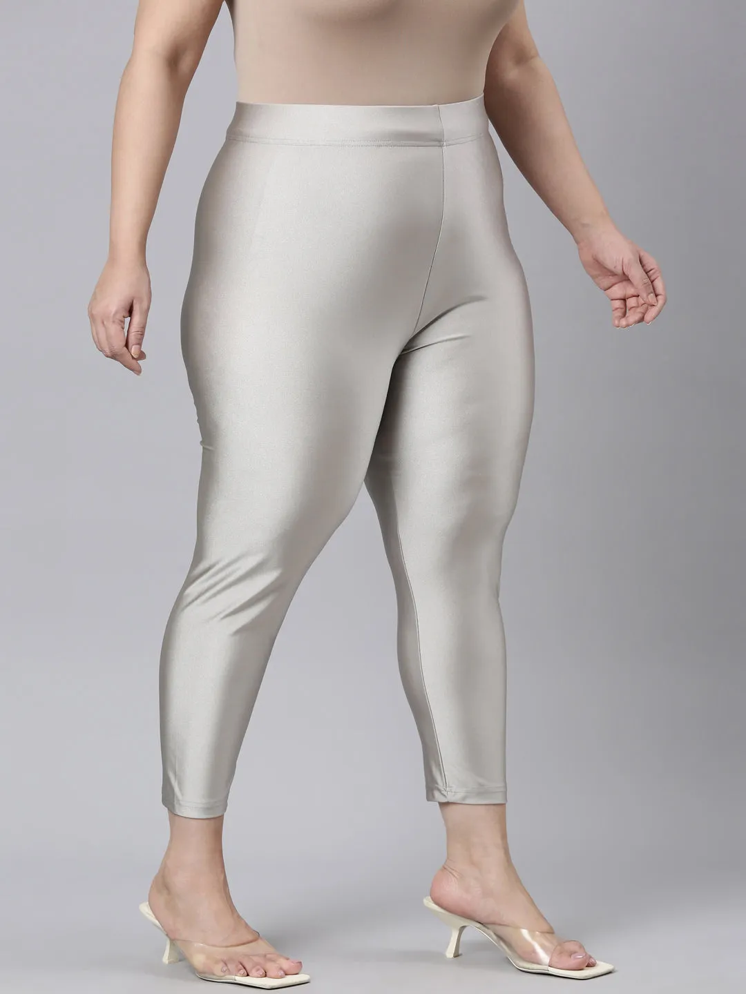 Silver Cotton Stretch Cropped Leggings
