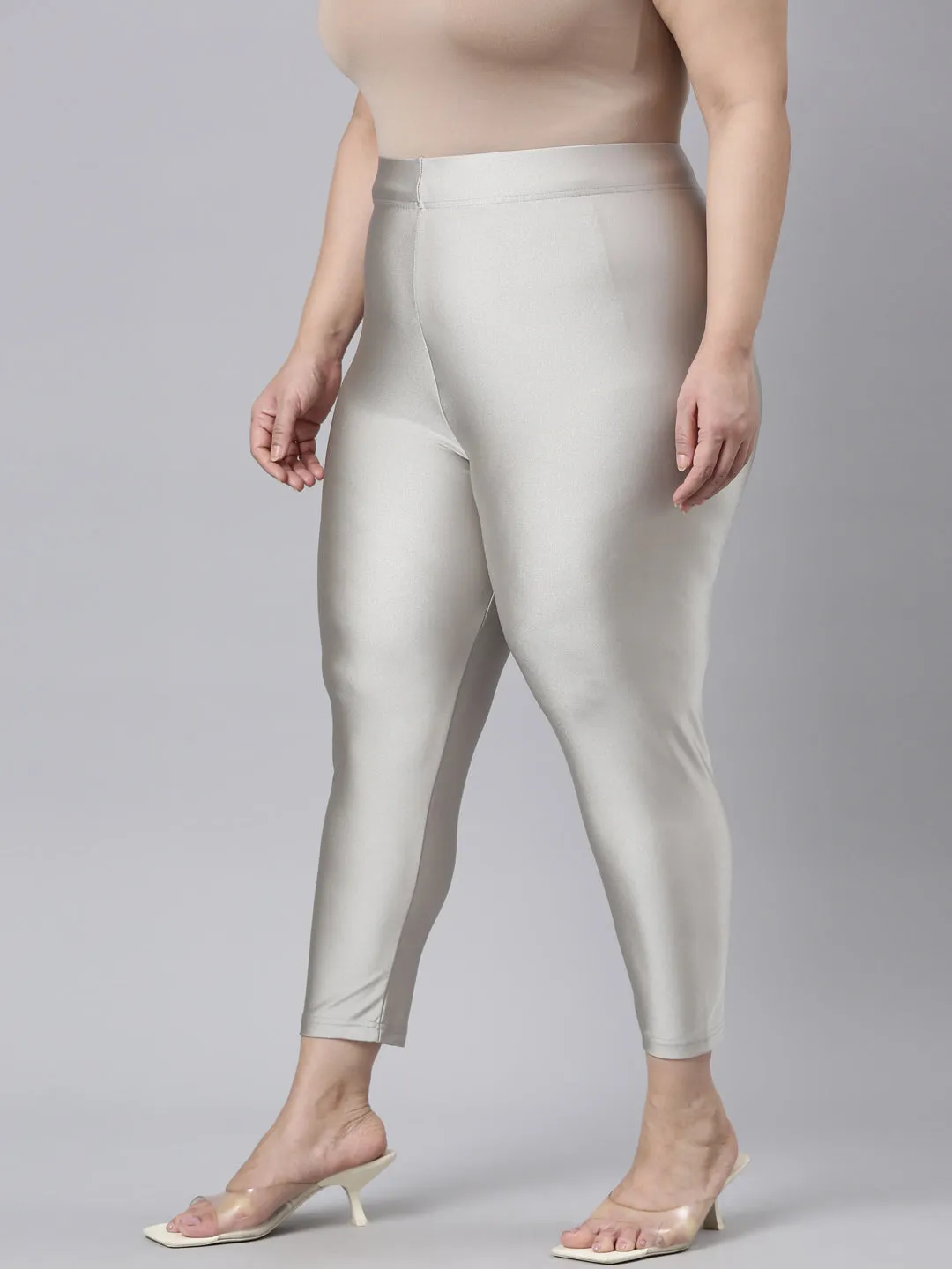 Silver Cotton Stretch Cropped Leggings