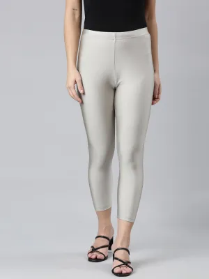 Silver Cotton Stretch Cropped Leggings