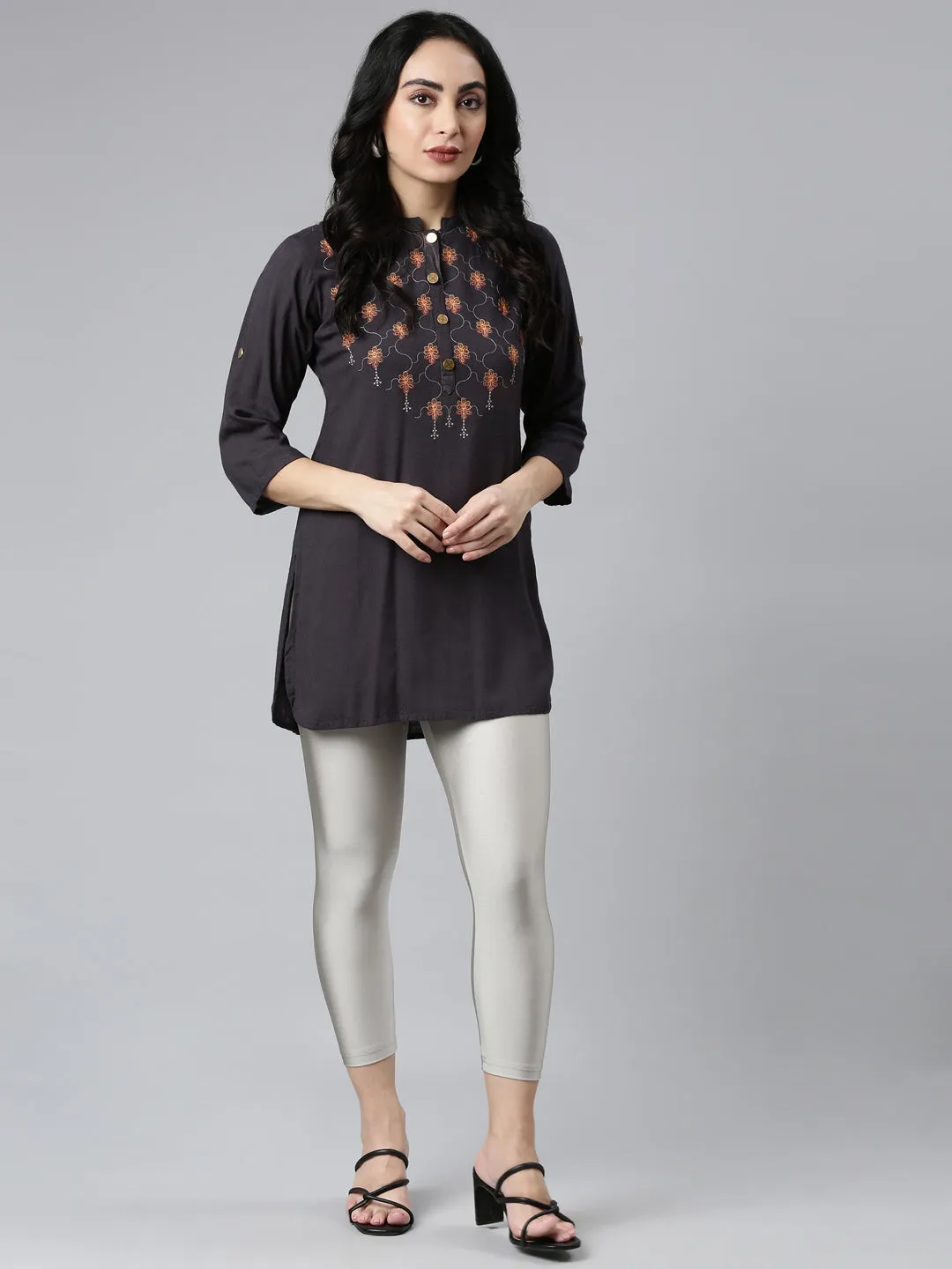 Silver Cotton Stretch Cropped Leggings