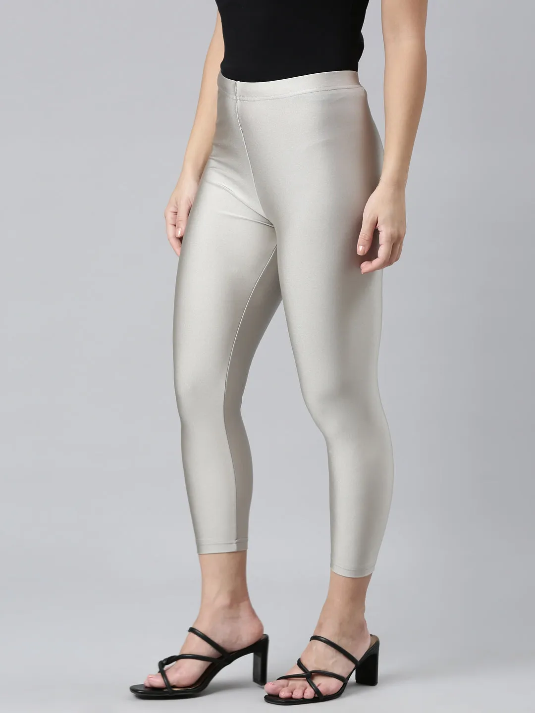 Silver Cotton Stretch Cropped Leggings
