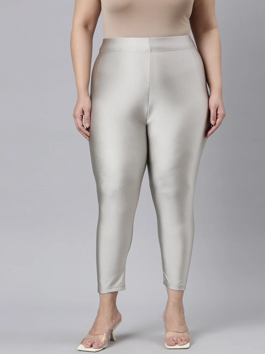 Silver Cotton Stretch Cropped Leggings