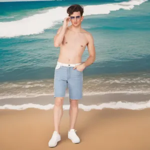 SLAY. Men's Enzyme Washed Denim Shorts with White Waist Border