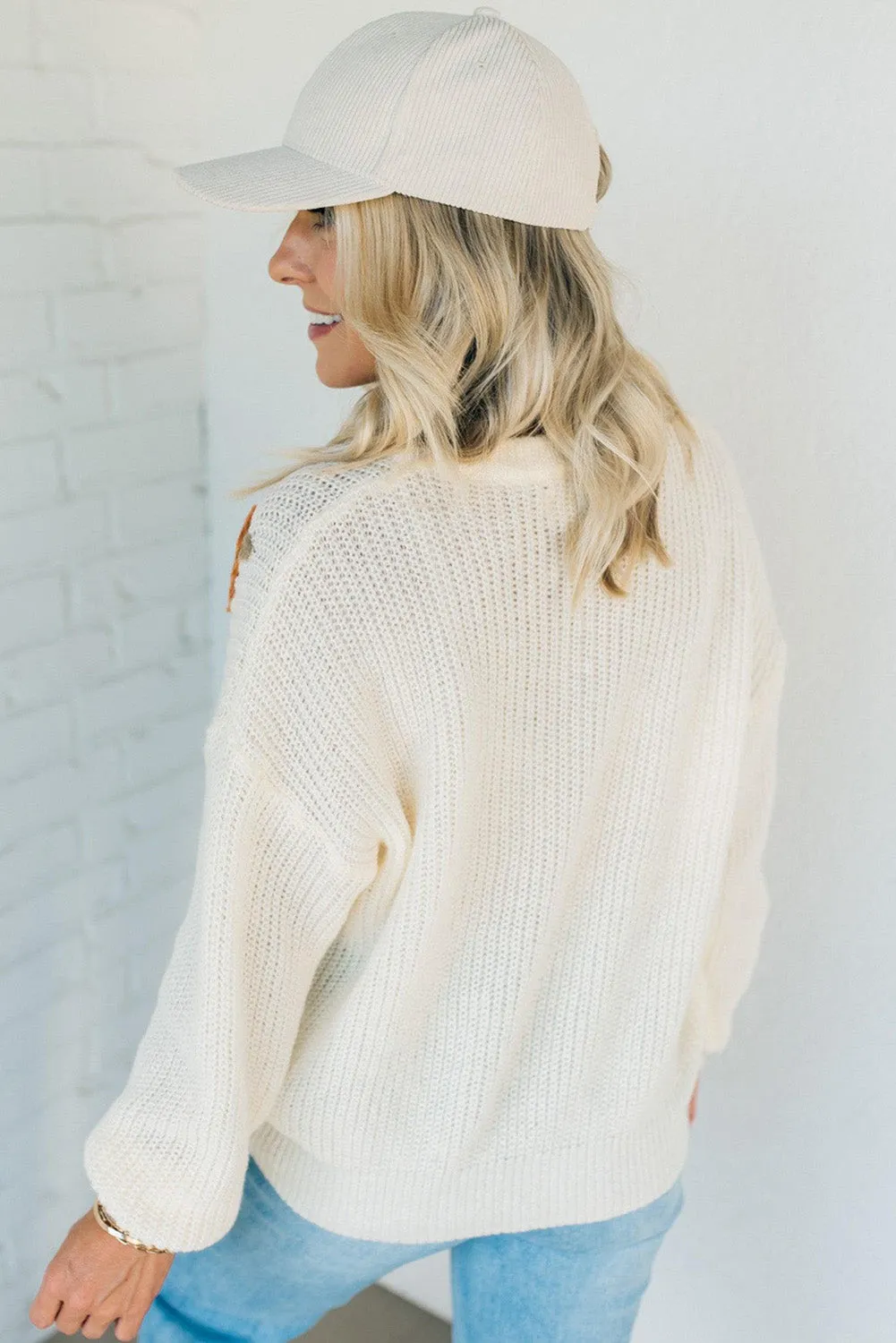 Snow White Pumpkin Chunky Crochet Drop Shoulder Sweater