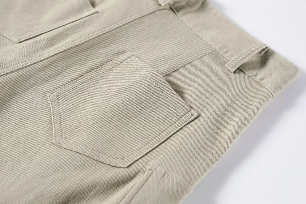 Solid High-rise Cargo Denim Shorts with a Belted Waist