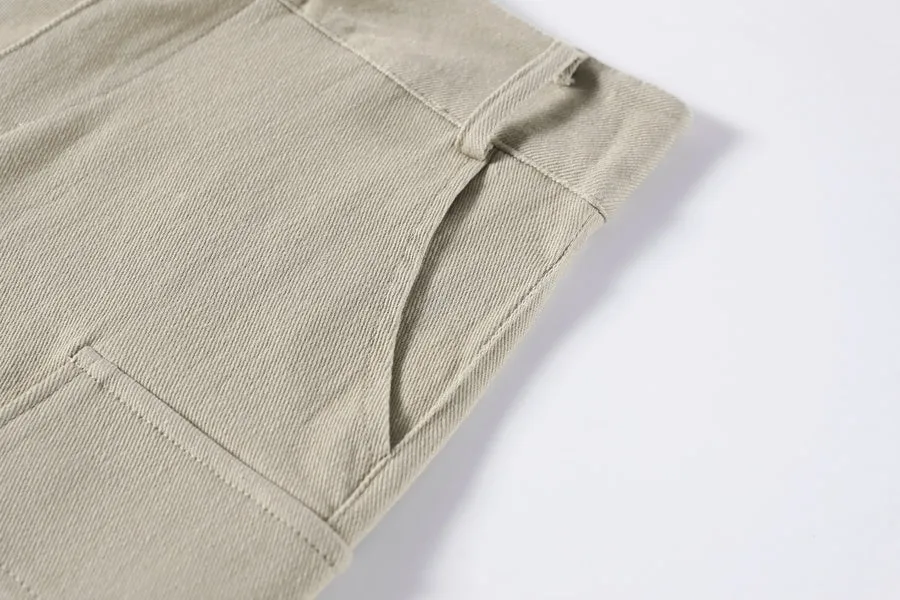 Solid High-rise Cargo Denim Shorts with a Belted Waist