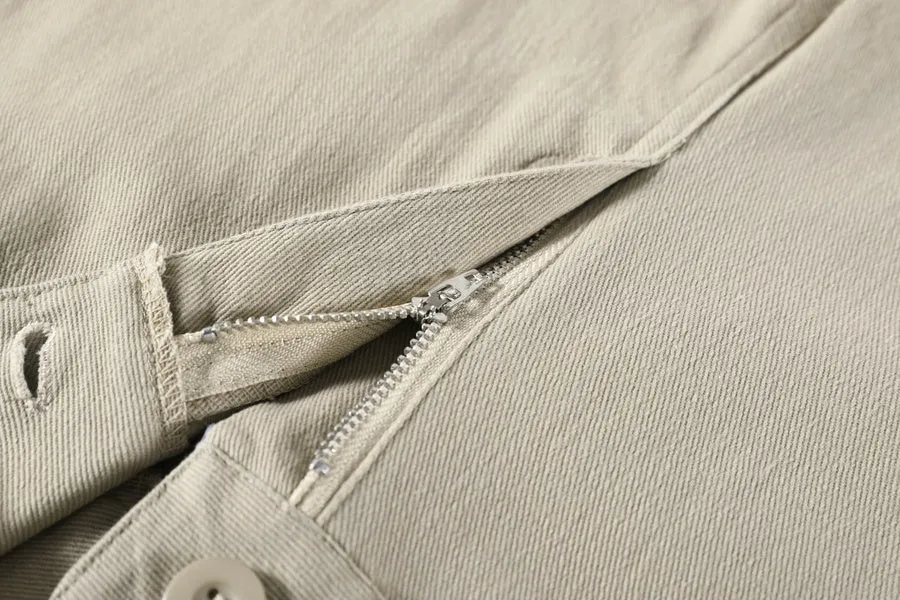 Solid High-rise Cargo Denim Shorts with a Belted Waist