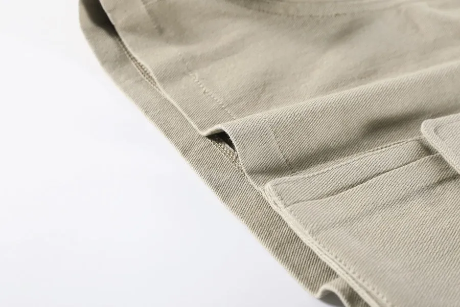 Solid High-rise Cargo Denim Shorts with a Belted Waist
