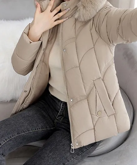 Solid Padded Quilted Puffer Jacket with Windproof Features