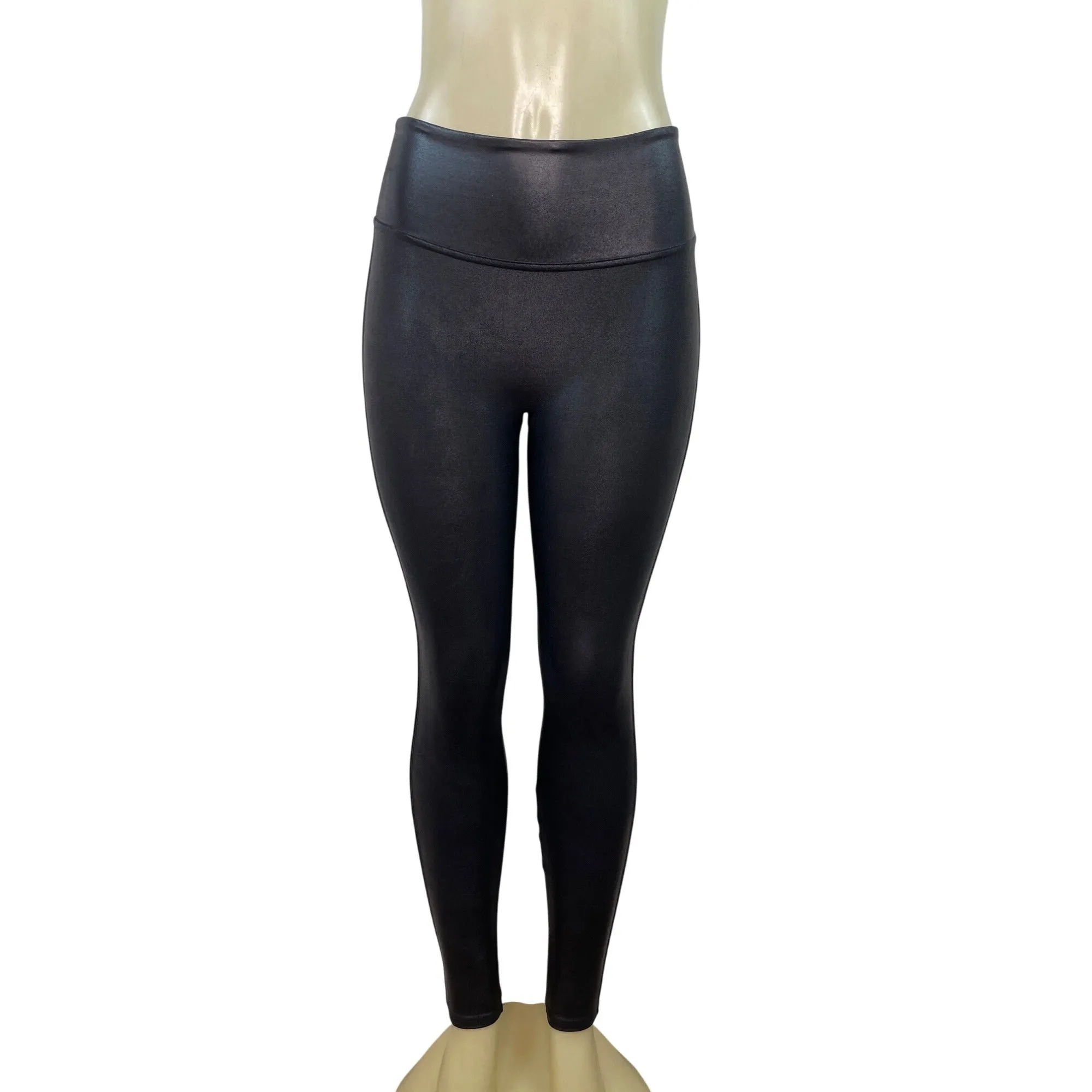 Spanx Black Faux Leather Leggings Shaping High Waist Petite Size Small