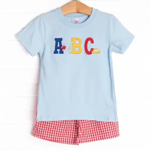 Spelling Bee Sweetie Applique Short Set, Blue