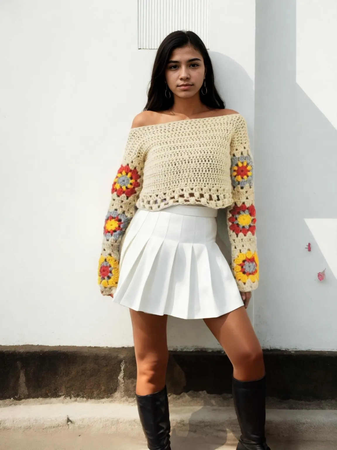 Spring Granny Off-Shoulder Crop Top