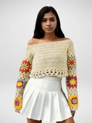 Spring Granny Off-Shoulder Crop Top