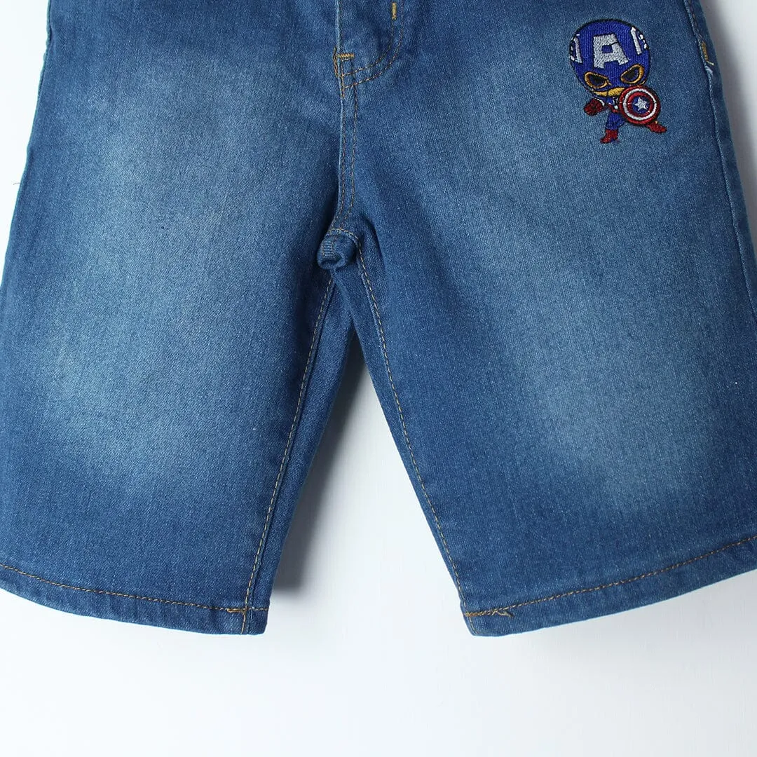 Stellar Blue Themed Denim Boys Short