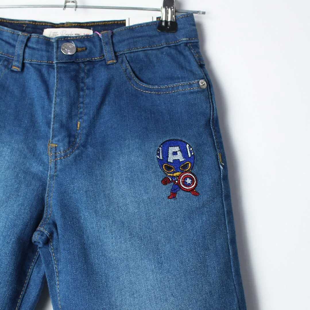 Stellar Blue Themed Denim Boys Short