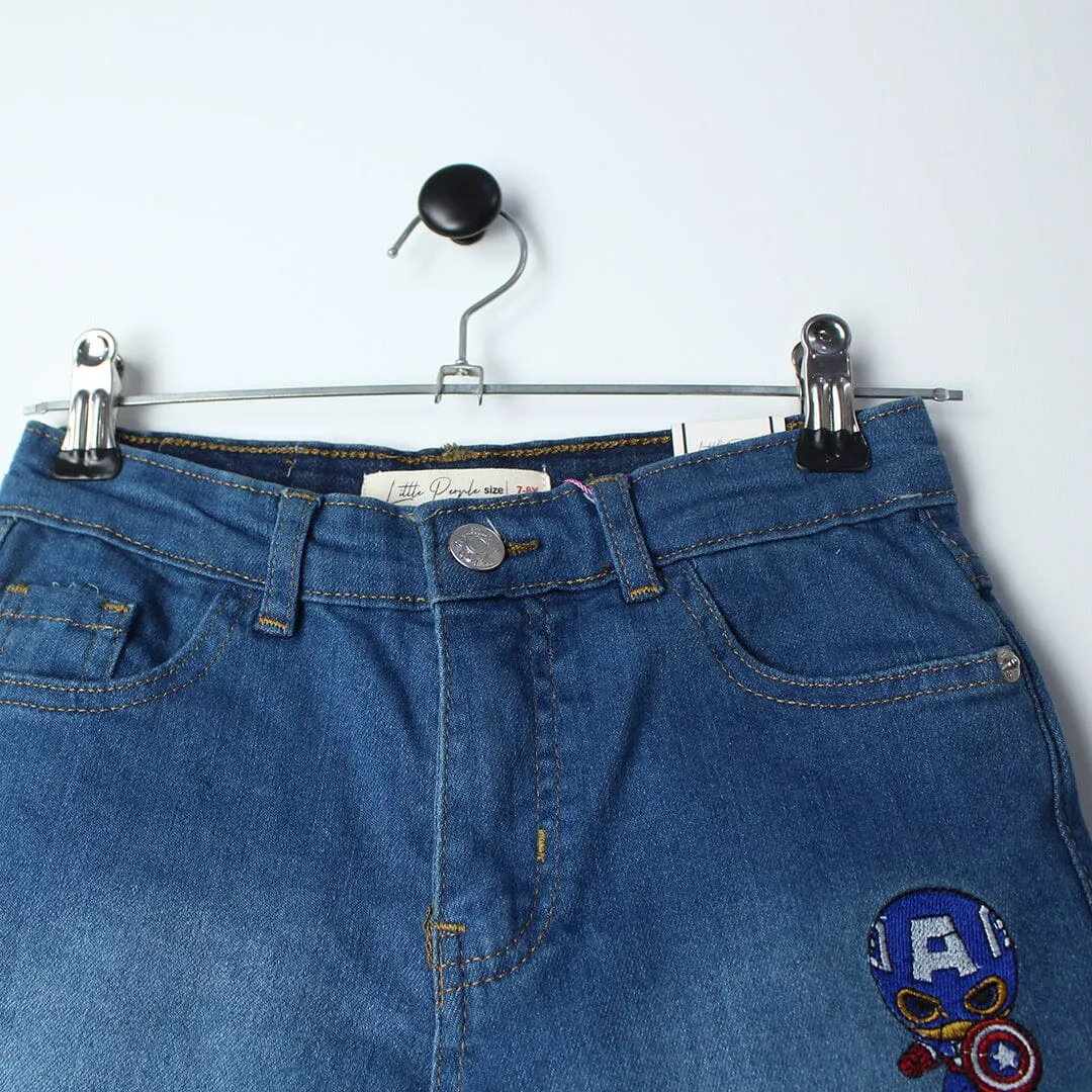 Stellar Blue Themed Denim Boys Short