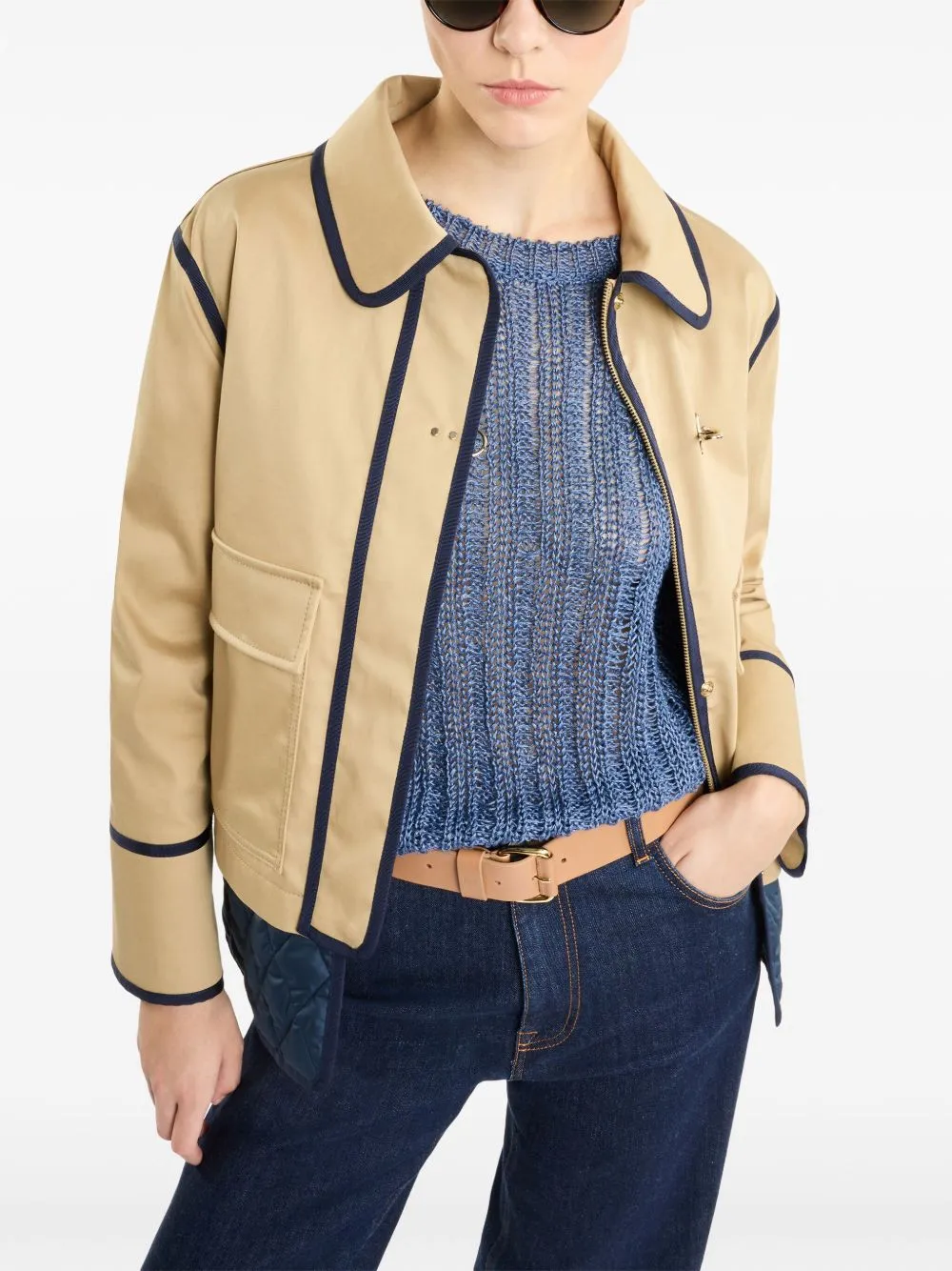 Stretch gabardine caban jacket